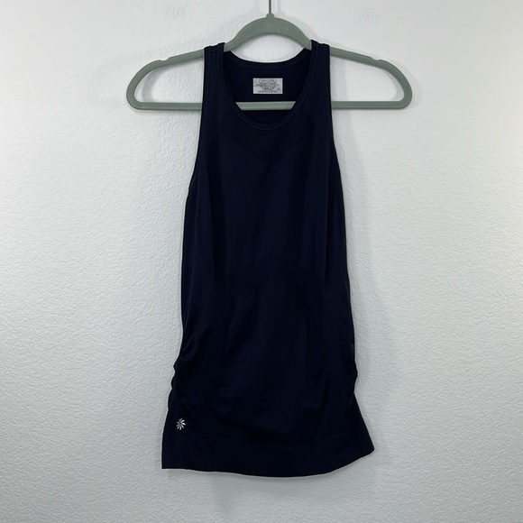 Athleta Finish‎ Fast Racerback Tank Navy Ruched Sides Sleeveless size Small - Picture 3 of 10
